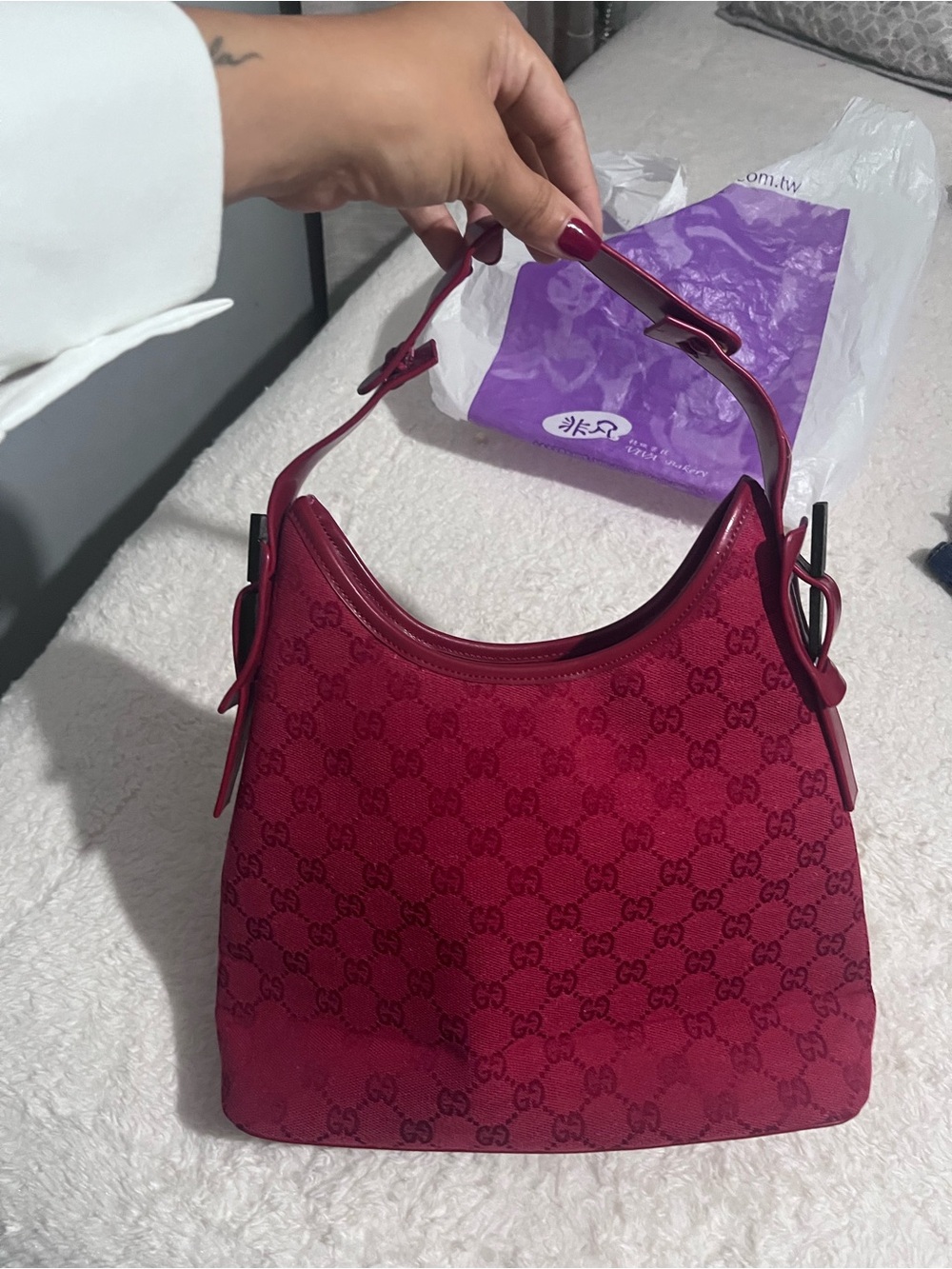 Inspired Red Monogram Hobo Shoulder Bag